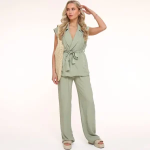 Missen Olivia & Kate Army Groene Linnen Viscose-Broek