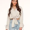 Missen Olivia & Kate Beige Gestrikte Cropped-Blouse