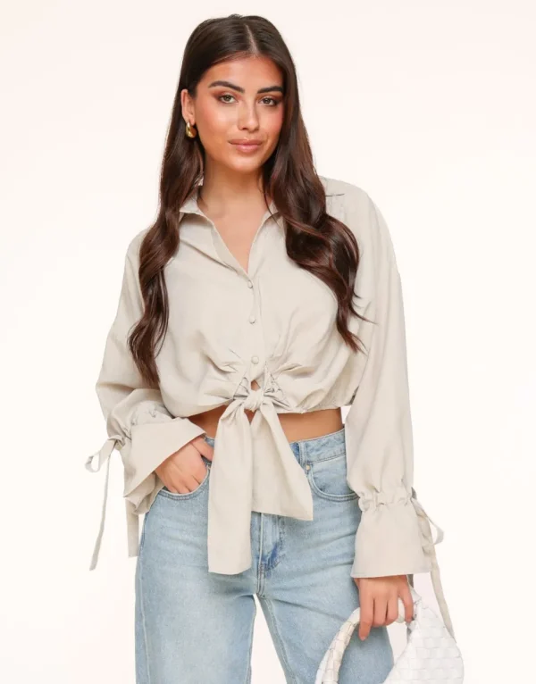 Missen Olivia & Kate Beige Gestrikte Cropped-Blouse