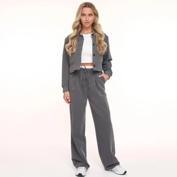 Missen Olivia & Kate Donkergrijze Studio Witte Rand-Pantalon