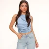 Missen Olivia & Kate Jeans Blauwe Satijnen Open Rug-Tops