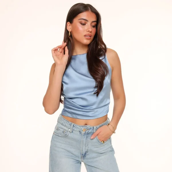 Missen Olivia & Kate Jeans Blauwe Satijnen Open Rug-Tops