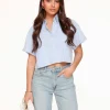 Missen Olivia & Kate Lichtblauwe Gestreepte Cropped Ss-Blouse