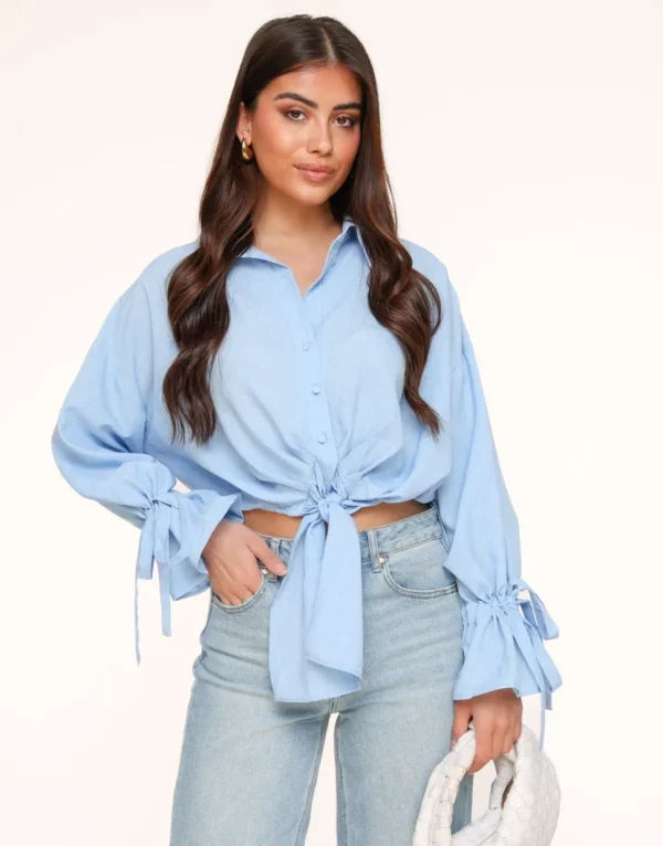 Missen Olivia & Kate Lichtblauwe Gestrikte Cropped-Blouse