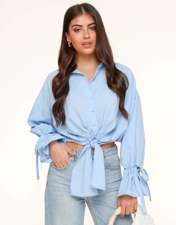 Missen Olivia & Kate Lichtblauwe Gestrikte Cropped-Blouse