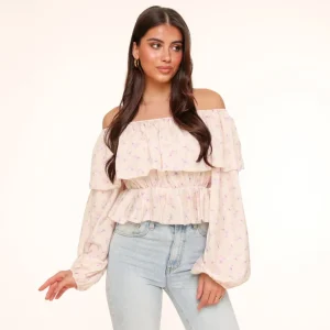 Missen Olivia & Kate Lila Bloemen Off Shoulder-Top