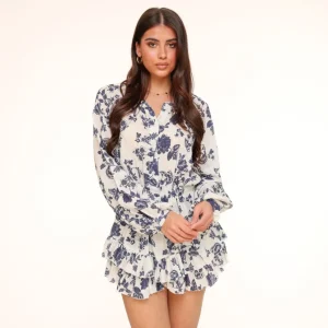 Missen Olivia & Kate Navy Blauwe Bloemenprint-Playsuit