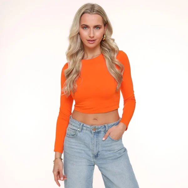 Missen Olivia & Kate Oranje Basic Ls Cropped-Top