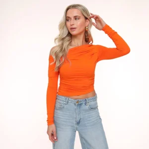 Missen Olivia & Kate Oranje Gedrapeerde Off Shoulder-Top