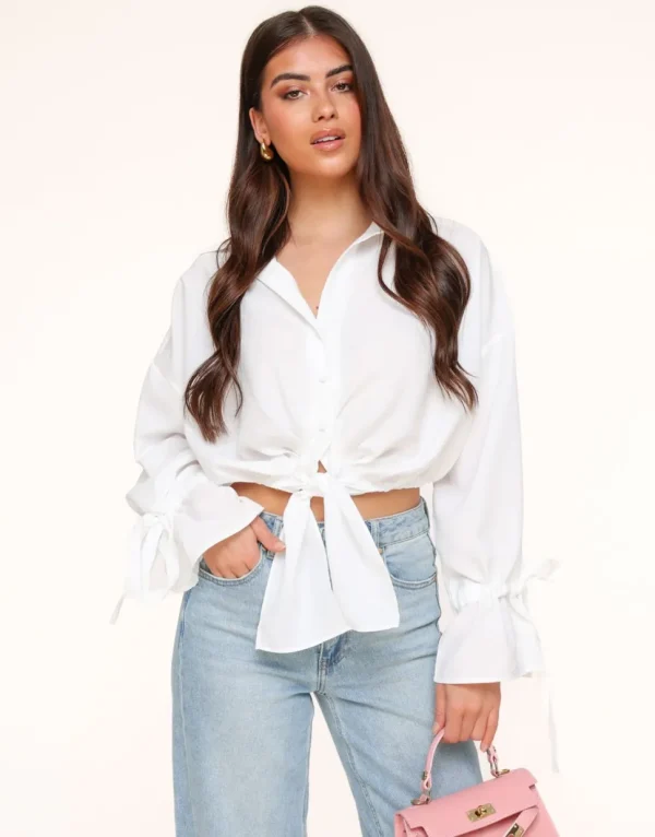 Missen Olivia & Kate Witte Gestrikte Cropped-Blouse