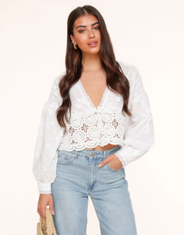 Missen Olivia & Kate Witte V-Hals Details-Blouse