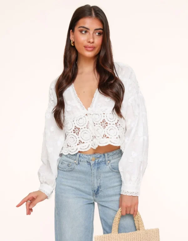 Missen Olivia & Kate Witte V-Hals Details-Blouse