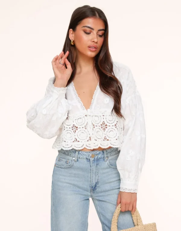 Missen Olivia & Kate Witte V-Hals Details-Blouse