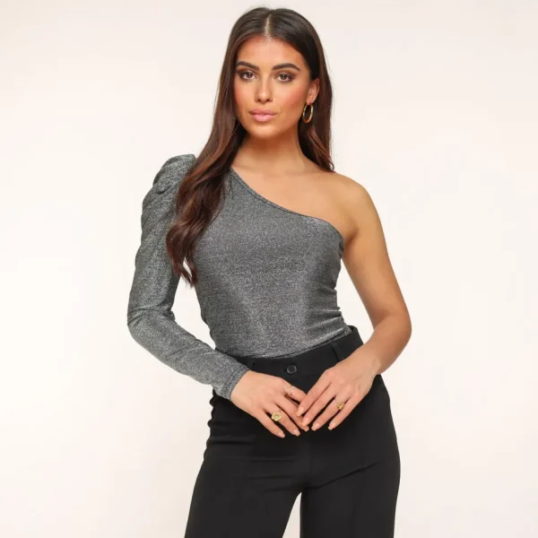 Missen Olivia & Kate Zilveren Glitter One Sleeve-Top