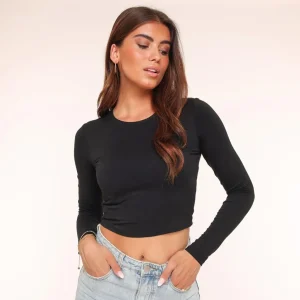 Missen Olivia & Kate Zwarte Basic Ls Cropped-Top