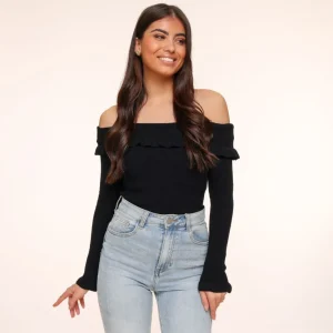 Missen Olivia & Kate Zwarte Elastische Ruffel Off Shoulder-Top