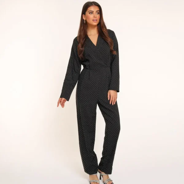 Missen Olivia & Kate Zwarte Glitter Stenen Lange Mouwen-Jumpsuit