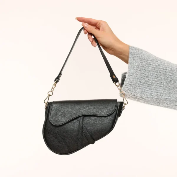 Missen Olivia & Kate Zwarte Leren Saddle-Tas