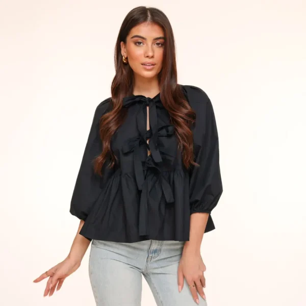 Missen Olivia & Kate Zwarte Strikjes 3/4 Mouwen-Blouse